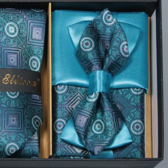 6 Piece Turquoise Lavender Necktie & Bow Tie Set - Picture 4 of 6